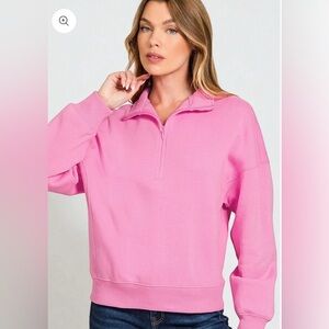 Zenana Bubblegum Quarter-Zip Pullover Sweatshirt